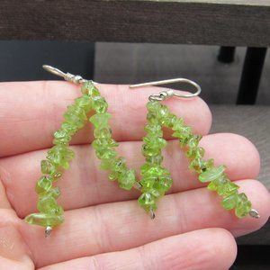 Sterling Silver Double String Peridot Stone Dangle Earrings Vintage